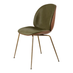 GUBI Beetle Dining Chair Veneer Shell Leather Army With Legs In Antique Brass