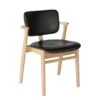 Artek Domus Dining Chair Birch W. Black Leather Upholstered Seat And Back