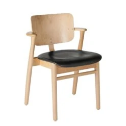 Artek Domus Dining Chair Birch W. Black Leather Upholstered Seat
