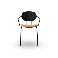 Sibast Furniture Piet Hein Dining Chair Black With Armrests Black Oak Wood And Cognac Leather
