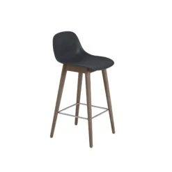 Muuto Fiber Bar Stool W. Wooden Base And Backrest Black/ Dark Brown H87.5 Cm