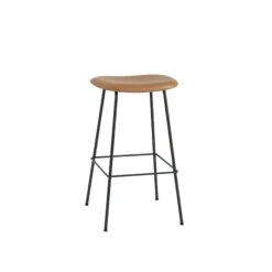 Muuto Fiber Bar Stool W. Tube Base Leather Padded Cognac/Black H76 Cm