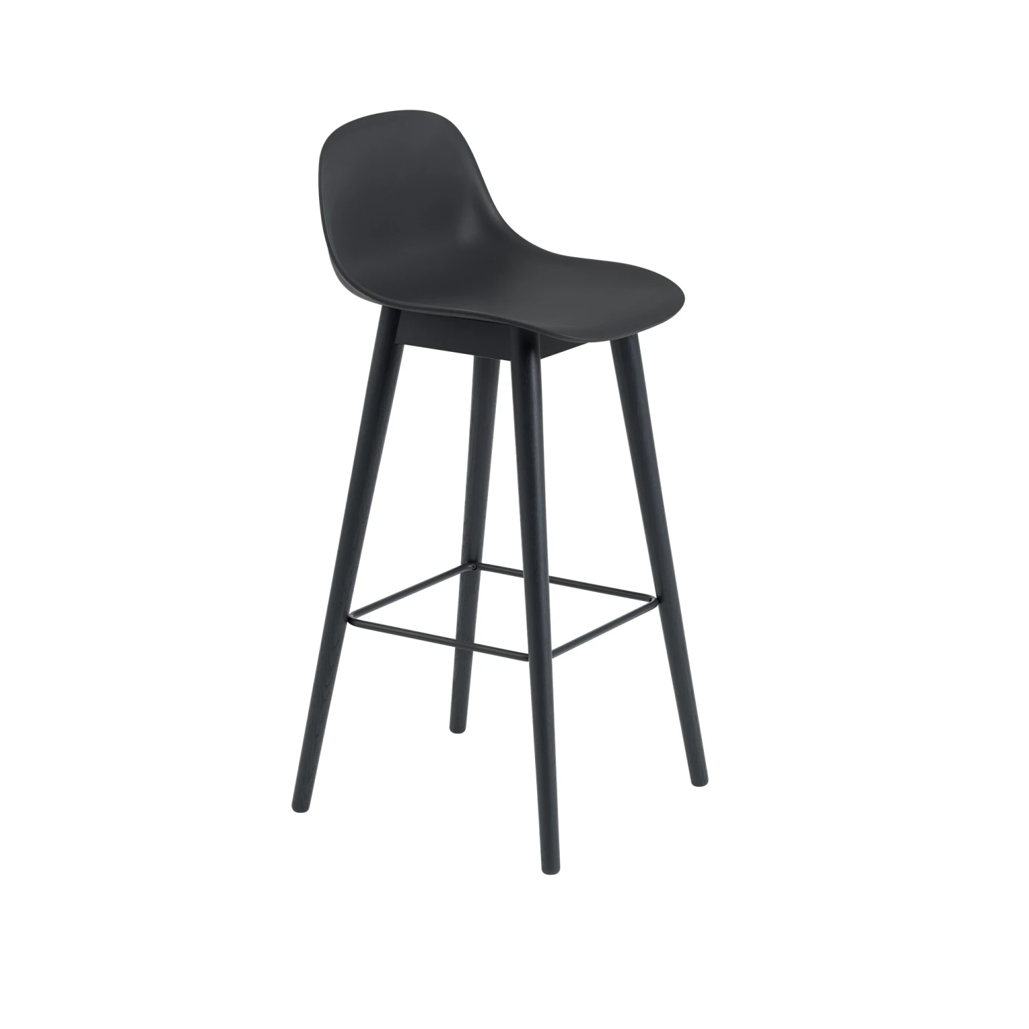 Muuto Fiber Bar Stool W.Wood Base And Backrest Black/ Black H97.5 Cm