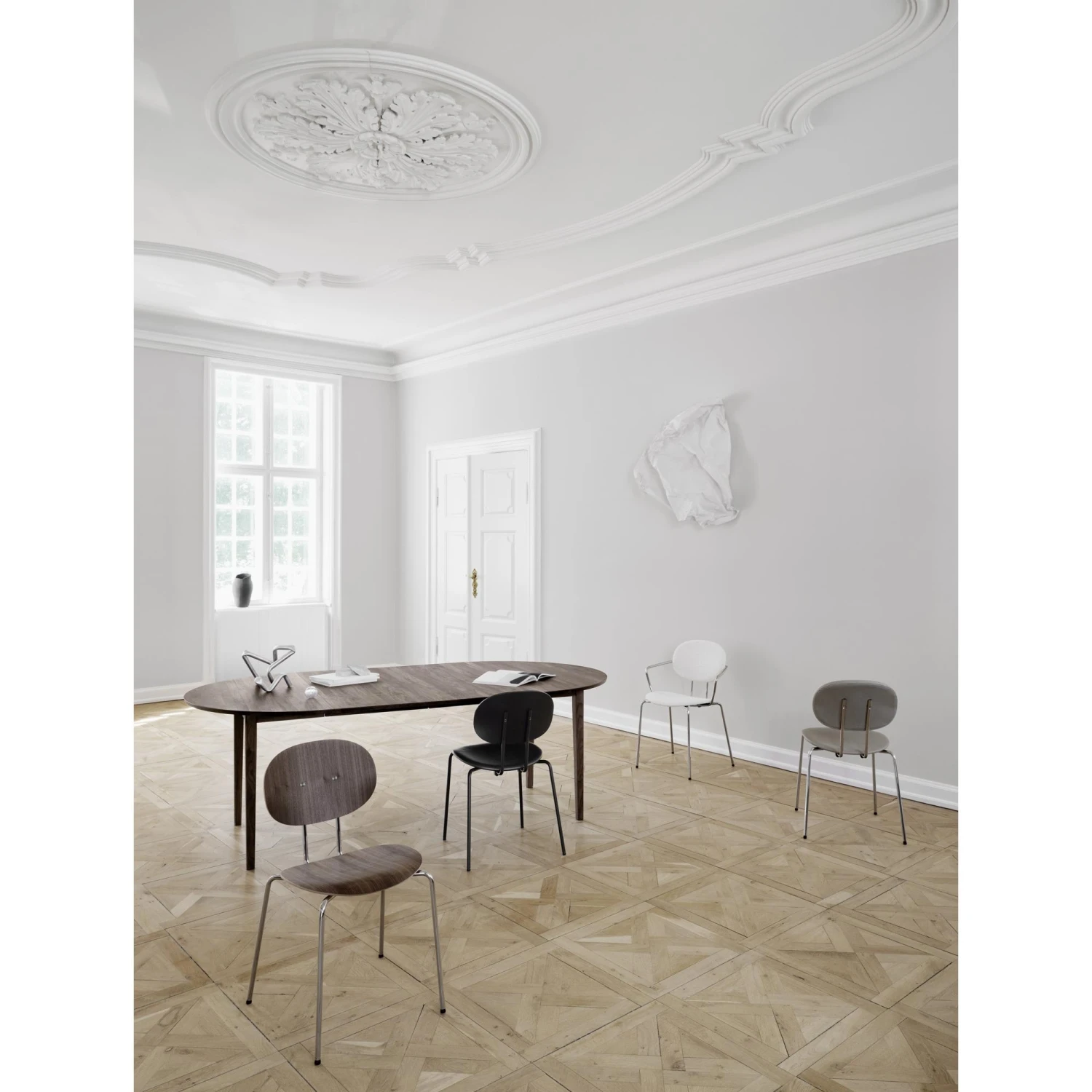 Sibast Furniture Piet Hein Dining Chair Chrome Walnut And Black Leather - Image 4